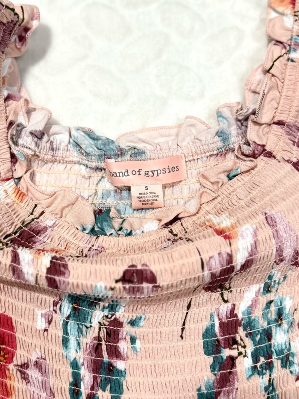 Band of Gypsies Floral Smocked Mini Dress Boho Cottagecore Spring S - Picture 8 of 9